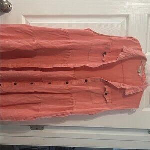 Umgee Coral Sleeveless Button-Down Dress